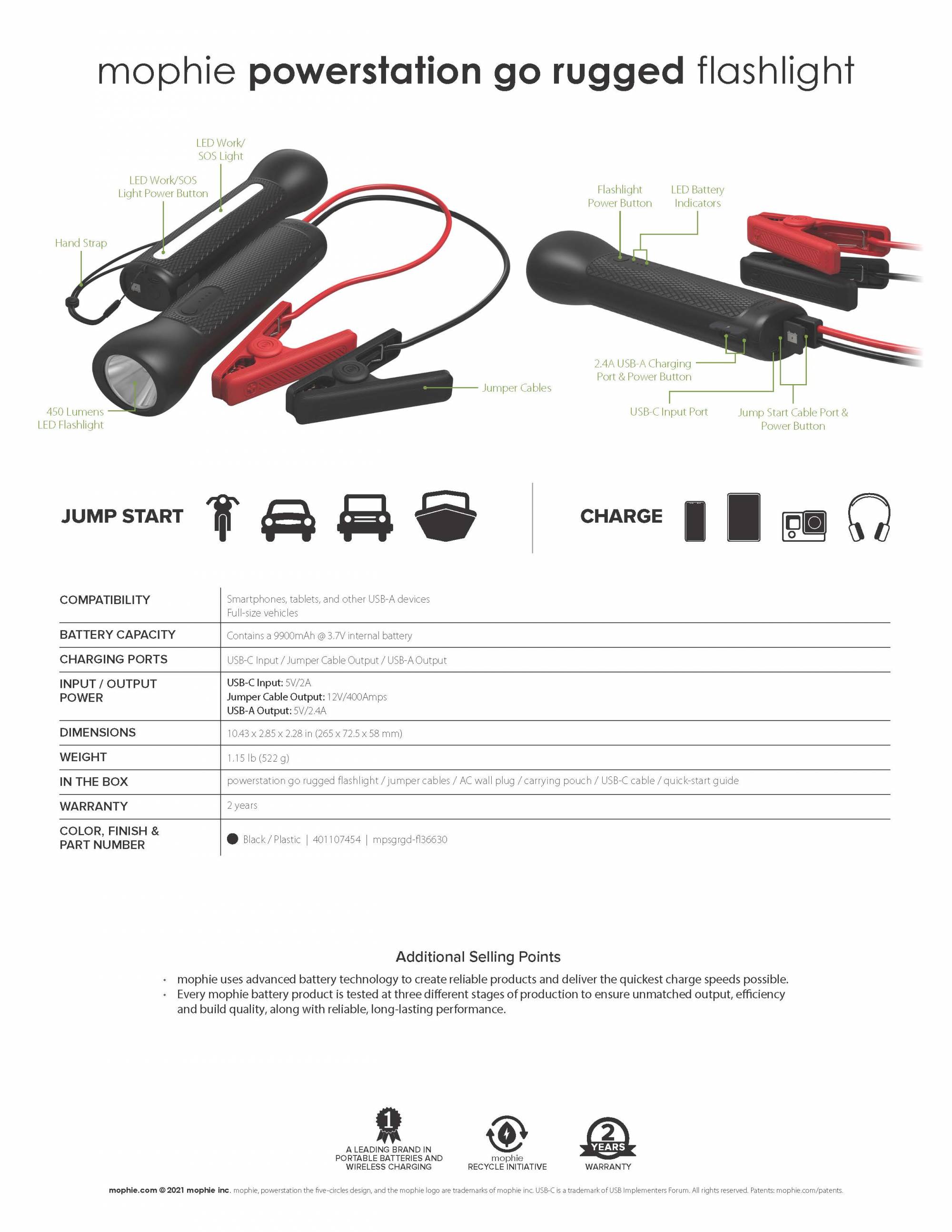 Mophie Powerstation GO Jump Starter With Flashlight (Black)