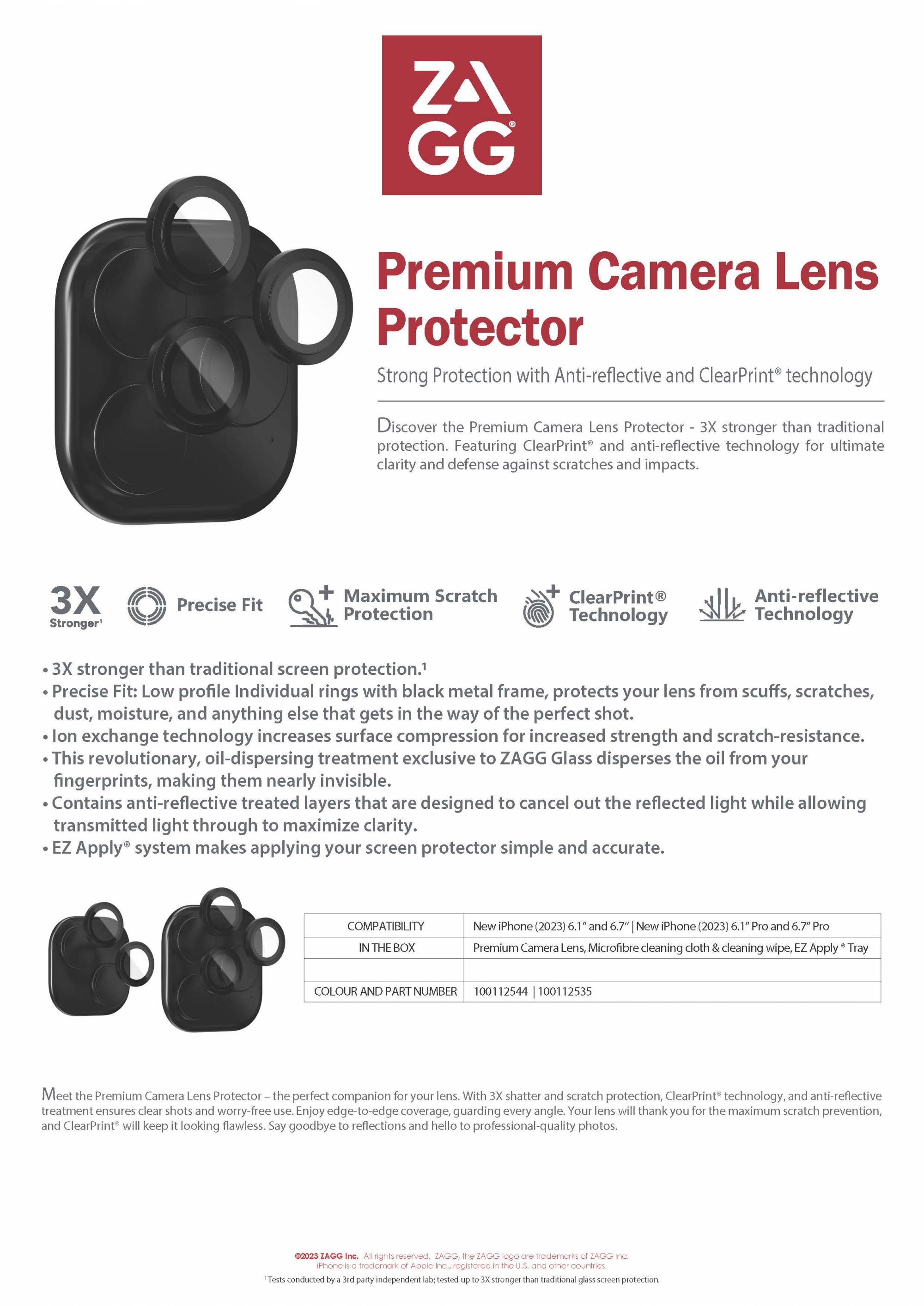 ZAGG Glass Premium Camera Lens for iPhone 15 Series Black