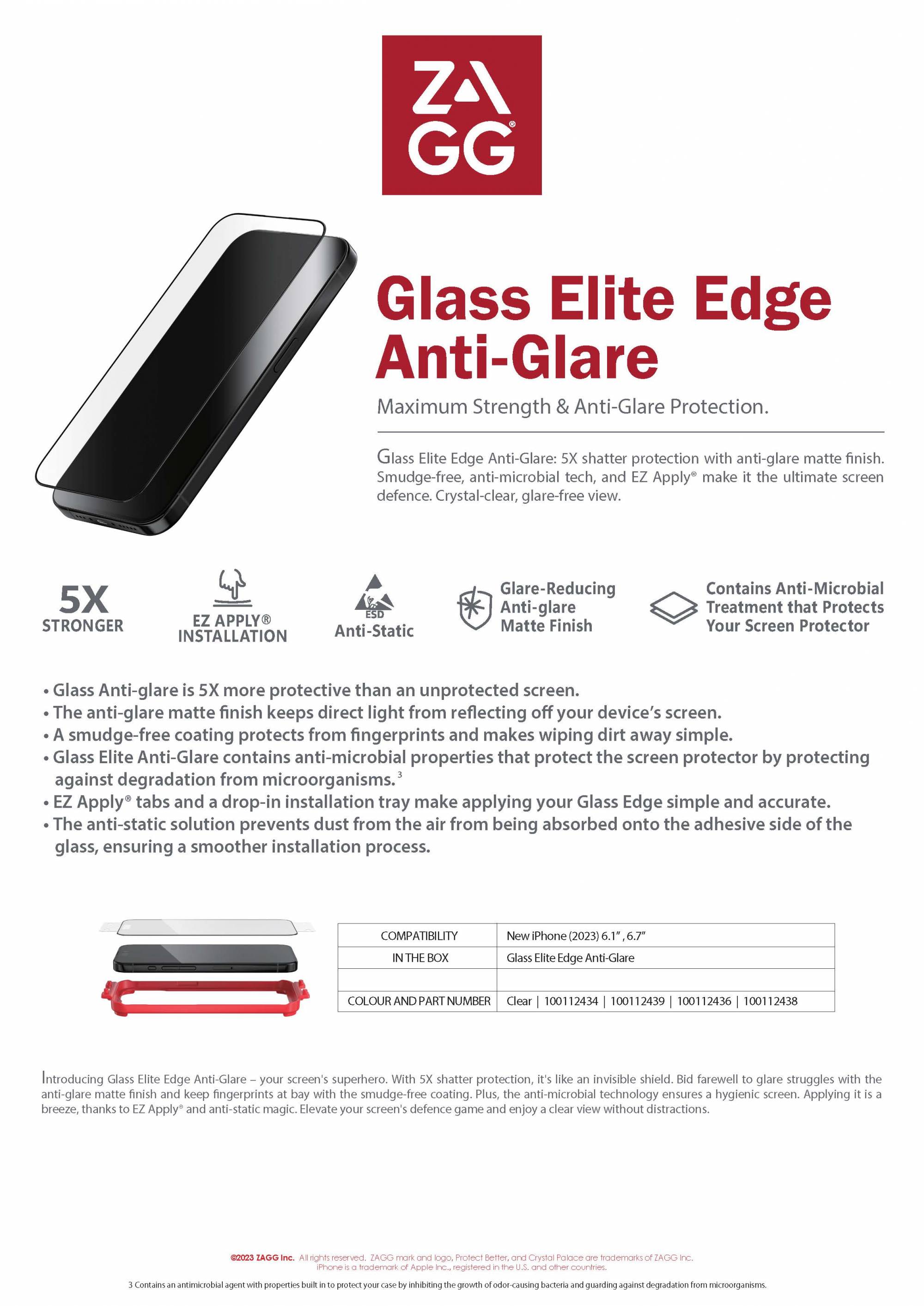 ZAGG Glass Plus Edge Anti Glare Tempered Glass for iPhone 15 Series
