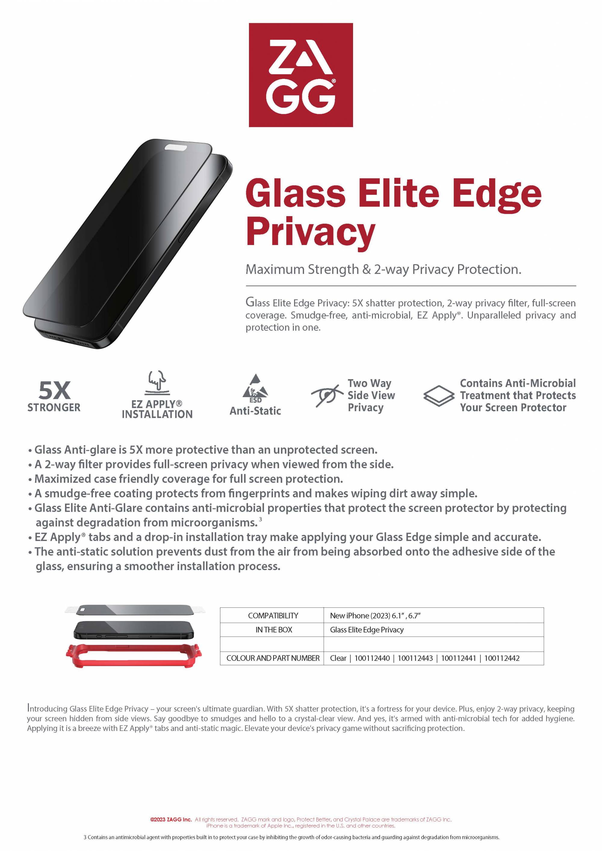 ZAGG Glass Elite Edge Privacy Tempered Glass for iPhone 15 Series