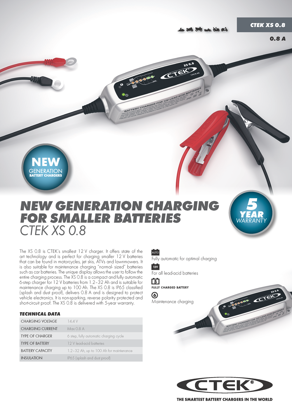 CTEK XS 0.8 UK 12V Smart Battery Charger