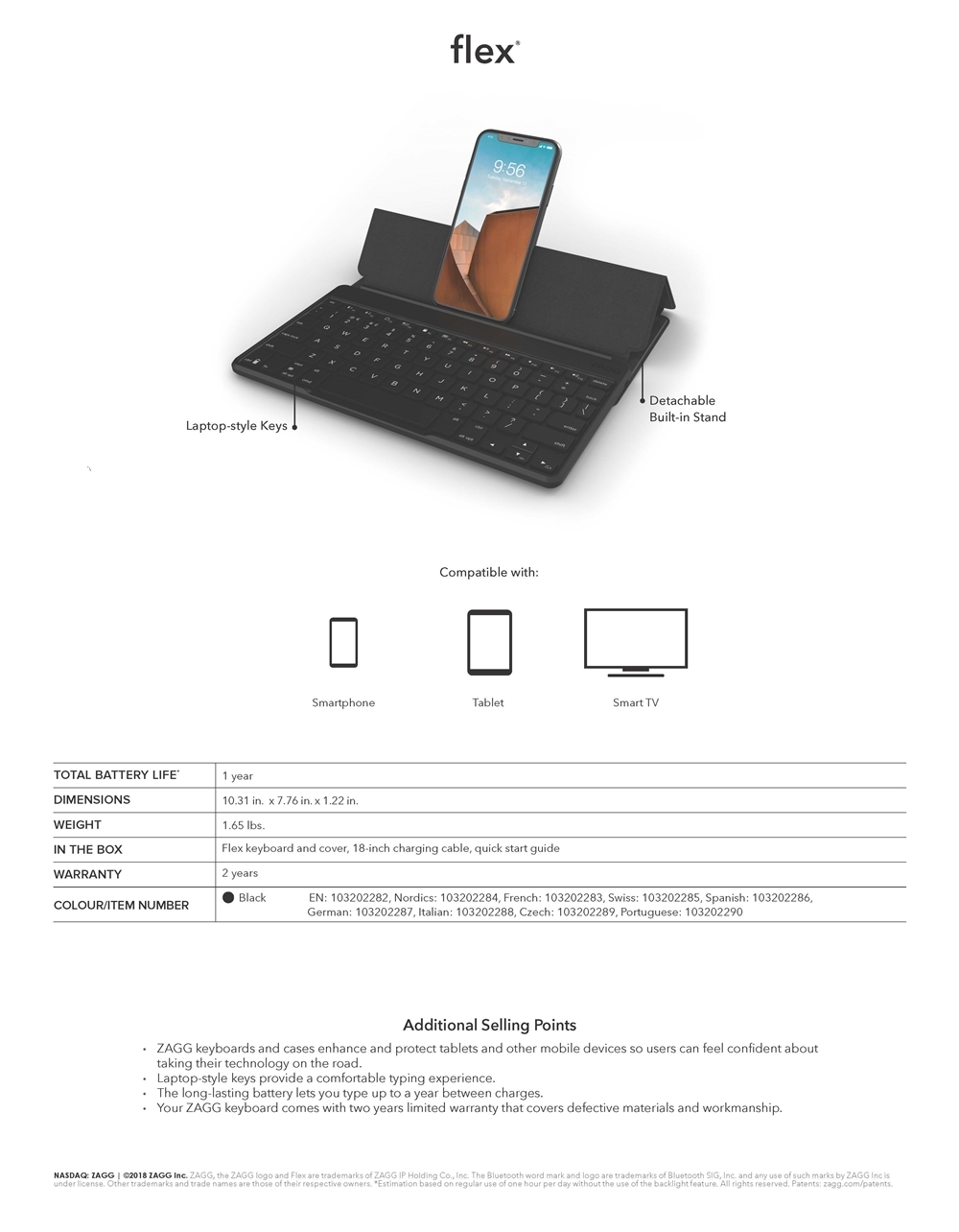 Zagg Flex Universal Wireless Keyboard Fabric Stand